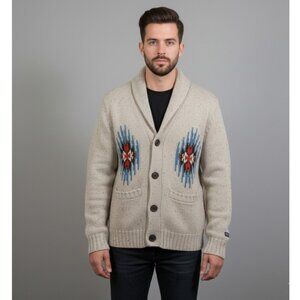 Obey Propaganda Beige Aztec/Southwestern Shawl Collar Cardigan Sweater Men's S
